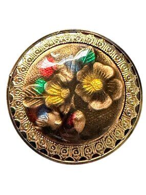 Vintage Reverse Carved Lucite Brooch Gold Tone Floral Pin 1950s New Old Stock